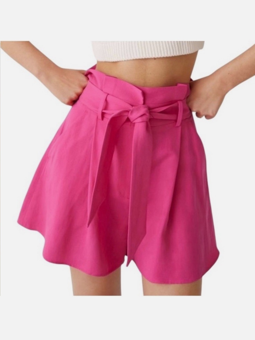 High-Waist Tie-Belt Pink Women’s Shorts